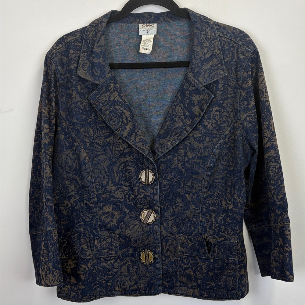 CMC Color Me Cotton Blue and Gold Floral Blazer/ Size large